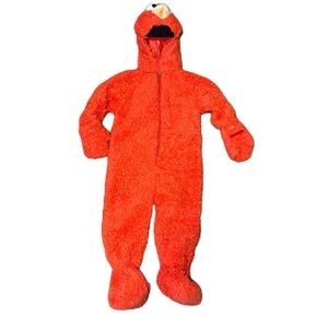 Sesame Street Elmo Fuzzy Costume 3T-4T Hooded Red Full Zip Jumpsuit